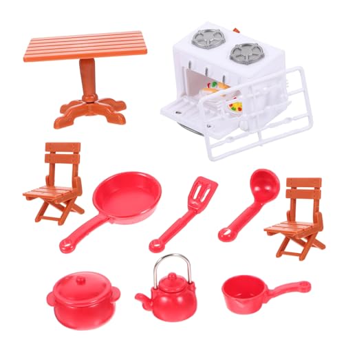 BCOATH Kochgeschirr Spielset Utensilien Möbelset Picknicktisch Hauszubehör Puppenhaus Grill mit Layout Küchenutensilien Mädchen Herd Küchenzubehör Picknick Stuhl von BCOATH