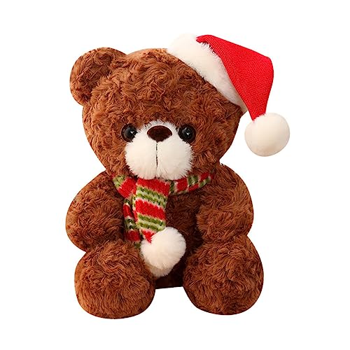 BCOATH Weihnachtsbär Weihnachtsmann Plüschpuppe Kleiner Bär Pelzige Tierfiguren Gefüllte Bärenverzierung Weihnachtsplüschbär Valentinstag Plüschpuppe Stofftierpuppe Brown Kurzplüsch von BCOATH