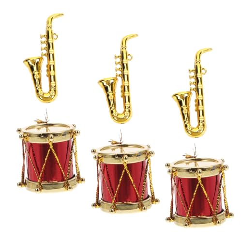 BCOATH Winzige Trommelmodell Saxofon Musikinstrument Trommel Winziges Hängeornament Weihnachten Wohndekoration Instrumente Miniatur Modell für Puppenhaus Musikinstrumente Weihnachtsbaum von BCOATH