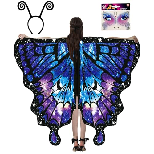 3-Teiliges Schmetterling Kostüm Damen, Schmetterlingsflügel Erwachsene, Schmetterling Umhang Damen, Schmetterlingskostüm Flügel Kostüme für Fasching Karneval Cosplay von BCVSER