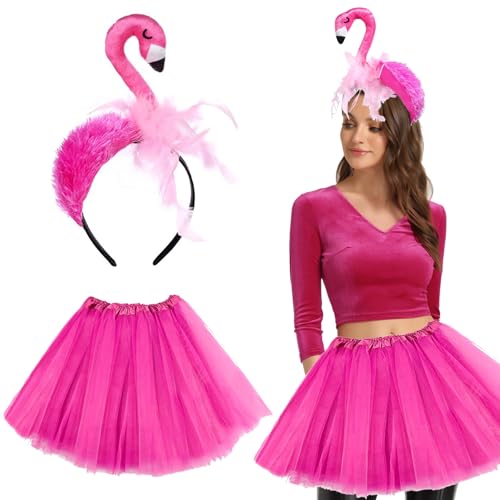 BCVSER Flamingo Kostüm für Frauen, Haarreif Flamingo, Accessoire Flamingo, Stirnband Haarband Flamingo, Tropischer Haarreifen Kostüm für Hawaii Party Karneval Fasching Party von BCVSER