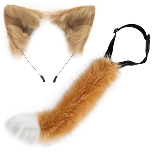 BCVSER Fuchs Kostüm Damen, Fuchs Kostüm Zubehör mit Fuchs Ohren Stirnband und Fuchsschwanz für Faschingskostüme, Karneval Cosplay, Mottoparty von BCVSER