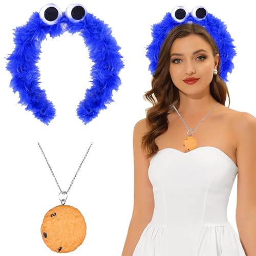 BCVSER Krümelmonster Kostüm Damen Kinder, Cookie Haarreif Krümelmonster Haarreif Cookie Halskette Krümelmonster Kostüm Accessories, Damen Kinder Kostüm Halloween Karneval Fasching Cosplay von BCVSER