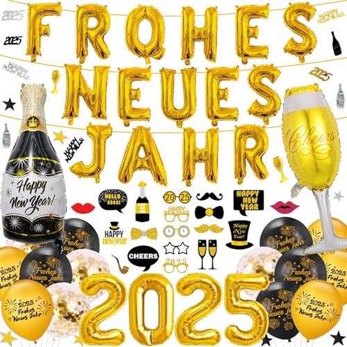 Silvester Dekoration 2025, Happy New Year Party Dekorationen 2025, Happy New Year Ballons 2025, Happy New Year Banner, Black Gold Happy Neujahr Deko, Silvester Party Dekoration 2025 von BCVSER