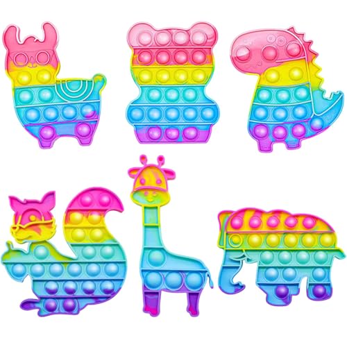 6 Packs Plopper Spielzeug, Plopp Spielzeug Antistress Spielzeug Regenbogen Dinosaurier, Alpakas, Bären, Giraffen, Eichhörnchen, Elefanten Jungen und Mädchen von BDBFPAN