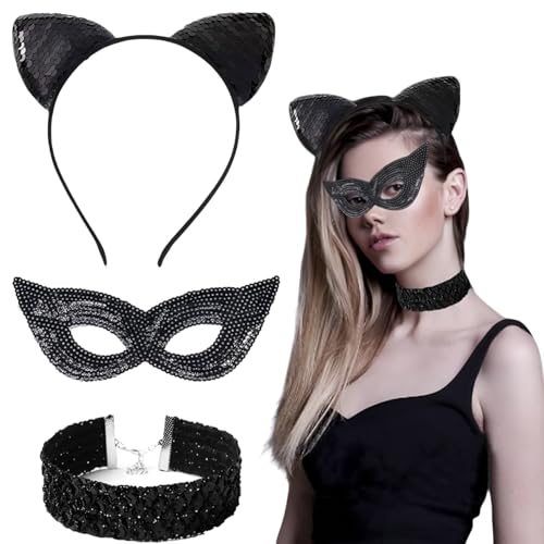 BDBFPAN 3 Stück Katzenohren Haarreif, Katzenohren Halloween, Einzigartig und Auffällig Katzenkostüm Damen, für Cosplay, Karneval Party, Halloween, für Schöne Mädchen und Katzenliebhaber von BDBFPAN