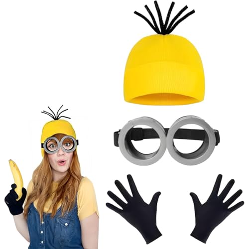 BDBFPAN 3 Stück Kostüm Zubehör, Einzigartige Rollenspiel-Set für Halloween Mütze mit Haaren, Brille und Handschuhe Perfektes Kostüm Karneval Film Kostüm Accessoires für Damen Herren von BDBFPAN