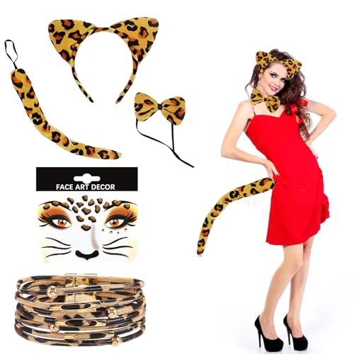 BDBFPAN 5 Stück Leoparden Ohren, Leoparden Kostüm Damen, Bemerkenswert und Unverwechselbar Leopard Kostüm, für Halloween Kostüme und Feierlichkeiten, für Mädchen und Cosplayer von BDBFPAN