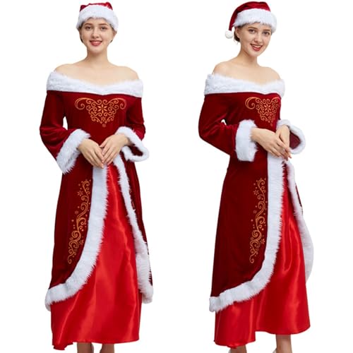 BDBRHFG Damen Weihnachtsmann-Kostüm, Elegant, Liebling, Weihnachtskostüm, Outfit, Samtkleid Mit Für Party A,L160-165CM von BDBRHFG