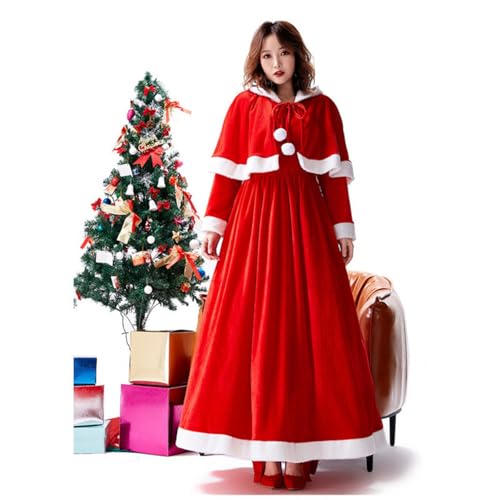 BDBRHFG Mrs Claus Kostüm Erwachsene Frauen Santa Kostüm Mrs Kleid 2 Teile/Satz Mit Hut Gürtel Rock Santa Claus Kostüm Für Weihnachten Party Mrs Claus Kleid A,L von BDBRHFG