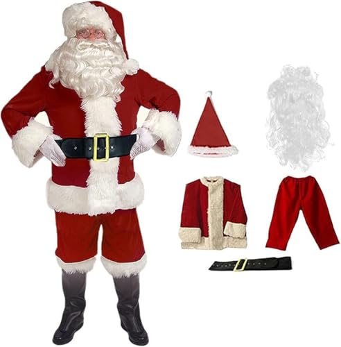 BDBRHFG Weihnachtsmann-Kostüm Für Erwachsene, 5-Teiliges Set, Samt-Weihnachtsmann-Kostüm Für Herren, Weihnachts-Weihnachtsmann-Outfit Für Die Weihnachtsfeier A,2XL von BDBRHFG