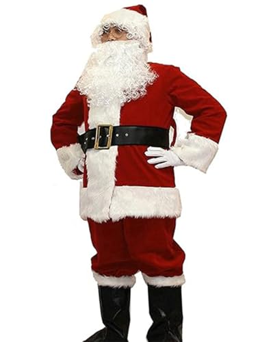 BDBRHFG Weihnachtsmann-Weihnachtskostüm-Outfit Für Männer, 7-Teiliges Luxus-Weihnachtsmann-Kostüm, Schönes Weihnachtskleid, Rote Kleidung Für Männer A,L von BDBRHFG