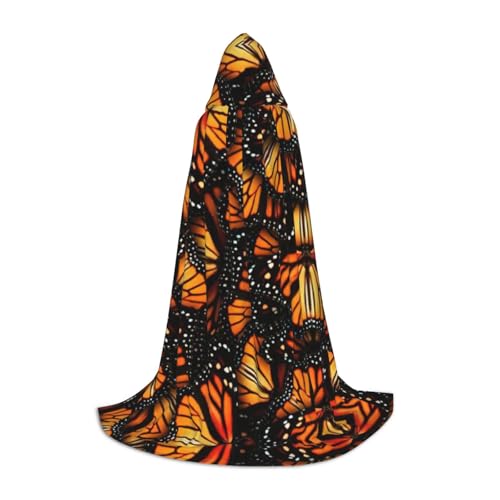 BDDFN Heaps Of Orange Monarch Butterflies Print Non Irritating Hooded Cloak For Carnival Theme Party Decorations Witch Costumes von BDDFN