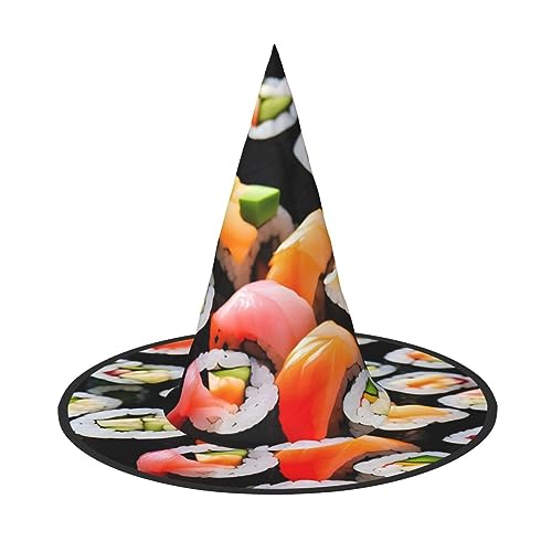 BDDFN Sushi Print Halloween Vielseitiger Hexenhut Erwachsene Halloween Hut Vollparty Hexenkostüm von BDDFN