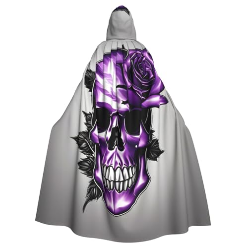 BDDFN Umhang mit lila Rose und Totenkopf-Aufdruck, für Damen und Herren, für Halloween, Karneval, Cosplay und Themenpartys von BDDFN