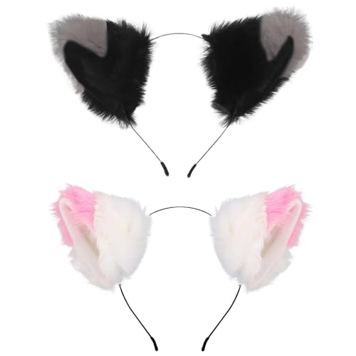 BDSHUNBF 2 Stück Wolf Haarreif, Fuchs-Kostüm-Stirnband, Katzenohren Damen, Fuchs Wolf Ohren, Accessoire für Cosplay Karneval Halloween-Zubehör Bühnenshow von BDSHUNBF