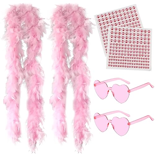 BDSHUNBF 4 Stück Federboa, mit Herzförmigen Randlosen Sonnenbrillen, Feder Boas für Kostüm- und Bastelzubehör für Cosplay, Halloween, Weihnachten, Kostüm Karneval, Kostümparty (Rosa, 1.8M) von BDSHUNBF