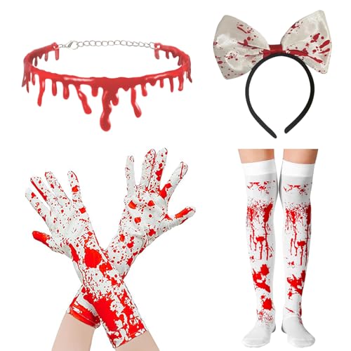 BDSHUNBF Halloween Kostüm Damen, Horror Overknee Strümpfe Handschuhe, für Halloween Karneval Cosplay Kostüm Zubehör von BDSHUNBF