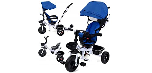 BDW - Dreirad Kinder - Dreirad und Kinderwagen 2 in 1 mit Trompete - Entwicklungsfähiges Dreirad - Multifunktionales Fahrrad 1-6 Jahre - Umkehrbarer Sitz - 105x76x48 cm - Blau von BDW