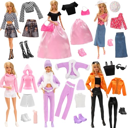 16 Stück 29,1 cm große Puppenmode für Mädchen, mit 15 Puppenkleidung, 4 Accessoires und 6 Paar Schuhen, inklusive Partykleid, modischer Anzug, lässiger Anzug von BEABARZA