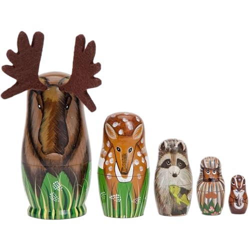 1 Set tiernistpuppen gestrichene hölzerne russische Nistpuppen 5pcs niedliche Cartoon -Kreaturen glattes Finish -Nistpuppen für Mädchengeburtstagsgeschenke oder Wohnungsdekoration, Tiernistpuppen von BEAHING