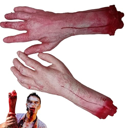 Abgetrennte Körperteile, abgetrennte Hand 1 Paar blutig gehackte falsche Hand realistische gruselige Halloween -Hände diy dekorative abgetrennte Körperteile für Spukhaus, Streich, Party, falsche Hand von BEAHING