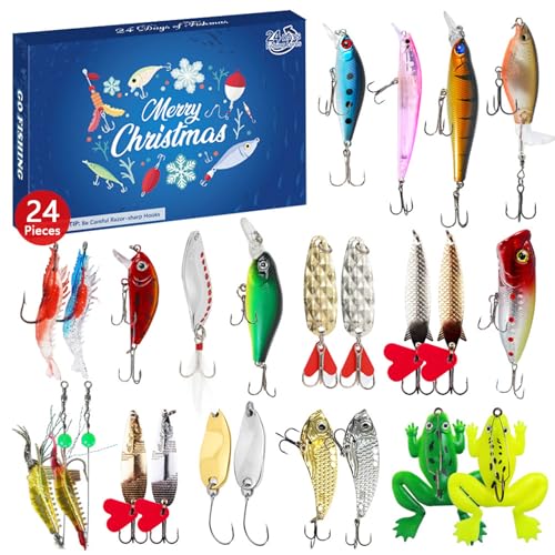 Adventskalender 2024 Fischereiköder Countdown -Kalender, 24 Tage Weihnachten Überraschung Lustiger Fischerei Adventskalender für Männer, Teenager und Angler für Erwachsene, Countdown -Kalender von BEAHING