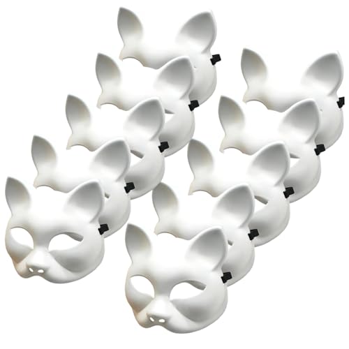 BEAHING 10 PCs Therian Masken, leere Fuchs Katze Masken Kunststoff DIY leere Masken weiße halbe Gesichtsmasken Hand bemalte Persönlichkeitsmasken für Halloween Masquerade Cosplay Party von BEAHING