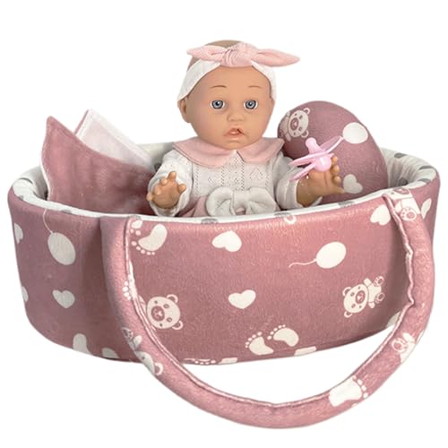 BEAHING 12 Babypuppen -Spielset, Babypuppe mit Korb, Kissen, Quilt- und Schnullerweichpuppen -Trägerpuppenzubehör mit Handle für Kleinkinder von BEAHING