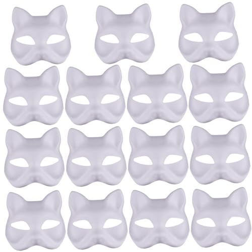 BEAHING 15 PCs Fox Cat Maske, weiße Papierkatze Masken DIY Lackierbare Leermasken halbe Gesichtsmasken Therianische Maske für Party -Gefälligkeiten, Maskerade -Stütze von BEAHING