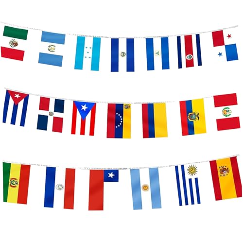 BEAHING 20 Länder Spanisch sprechende Flaggen, 19,7ft Verschiedene Lateinamerika Latino Flags Internationale Flaggen Banner Saite für spanische traditionelle Monats- und Kulturereignisse von BEAHING