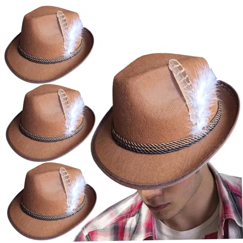 BEAHING 3pcs Deutsche Hüte mit, Oktoberfest bayerische Hüte Deutsche Hüte Kostümzubehör für Erwachsene, Dunkelbraun von BEAHING