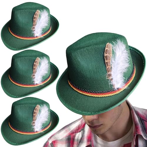 BEAHING 3pcs Deutsche Hüte mit, Oktoberfest bayerische Hüte Deutsche Hüte Kostümzubehör für Erwachsene, dunkelgrün von BEAHING