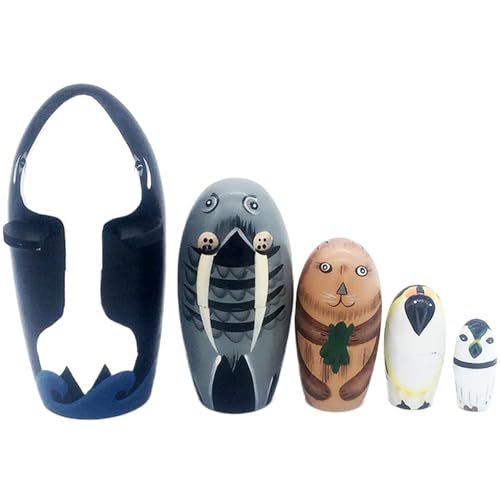 BEAHING 5pcs/Set Tiernistpuppen stapeln hölzerne russische Nistpuppen Cartoon Sea Life Smooth Nesting Dolls für Mädchengeburtstag Geschenke oder Heimdekoration, Tiernistpuppen von BEAHING