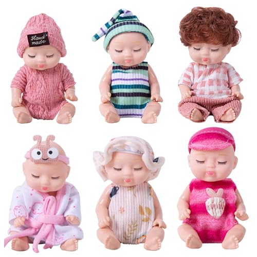 BEAHING 6 PCs Mini-Babypuppen, niedliche Babypuppen mit schläfrigem Gesicht Kleiner wiedergeboren von BEAHING