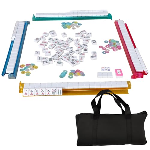 BEAHING Amerikanischer Mahjong -Set, 166 Fliesen komplett Amerikaner Mah Jongg Set mit 2 Ersatzfliesen, 4 Rack mit Pusher, 1 Windhändler, 100 Chip, 3 Würfel und schwarzer Bag von BEAHING