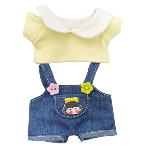 BEAHING Babypuppenkleidung, Babypuppenzubehör für 6,7 'Puppentuch Babypuppenkleidung mit weißem Reversgelb T-Shirt und Sonnenblumenschnallen Overall Doll Kleidung für Puppe, Kleidung für Puppen von BEAHING