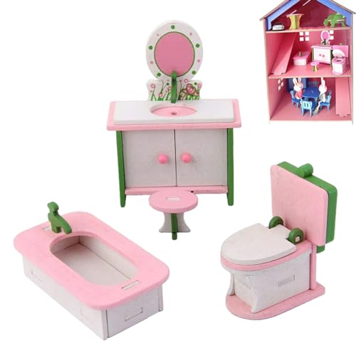 BEAHING Dollhouse Holzmöbel Set Miniatur Stuhl Kommode Badewanne Toilettenmodell Doll Haus Accessoires Miniatur -Kommode von BEAHING