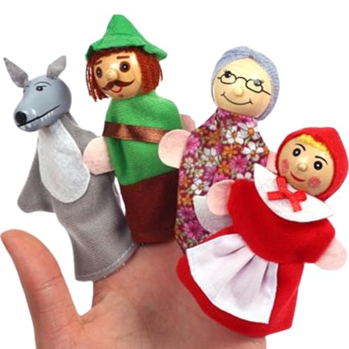 BEAHING Handpuppen für Kleinkinder 1-3, 4pcs/Set Handpuppen für Kinder, Little Red Riding Hood Handy Puppen Spielzeug Interaktives Rollenspiel Cartoon Puppet Theatre für Kinder Kleinkind von BEAHING