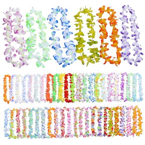 BEAHING Hawaiian Lei 50pcs Hawaiian Girland legt Halskette 38,58 Zoll Hawaiianische Blumenleis für Erwachsene und Kinder Leis für Luau Party Tropical Party Dekorationen Hawaiian Girlande von BEAHING