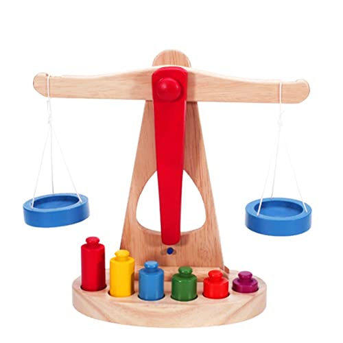 BEAHING Hölzerne Gleichgewichtsskala Spielzeugmathematik Learning Waage Skala Kinder Bildungsinstrumente mit 6 Gewichten, Holzbalance Spielzeug Spielzeug von BEAHING