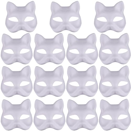 BEAHING Katzenmaske, 15 Prozent weißer Papierfuchsmasken DIY Lackierbar Halloween Maske Blank Therian Masken Halbtier -Facemass für Holloween, Maskerade -Party von BEAHING