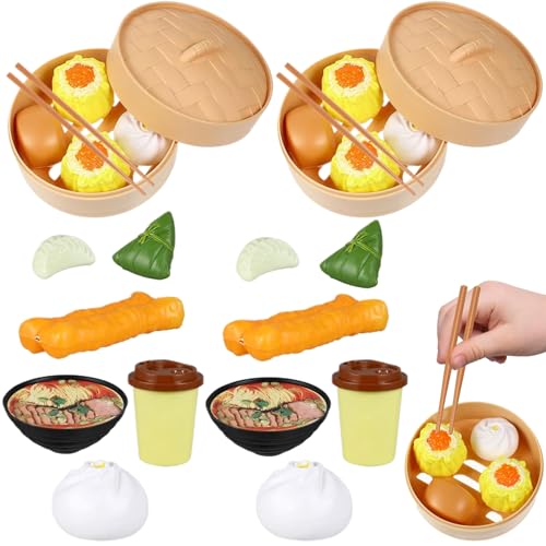 BEAHING Kids Kitchen -Set echtes Kochen, 2 Sets Kinderfutterspielzeug, Plastik Chinesisch Dim Sum Kinderspielzeug Realistisches chinesisches Frühstück, täuschen von BEAHING