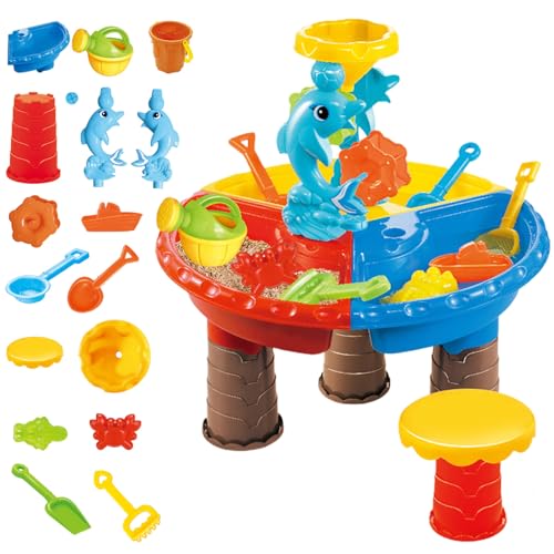 BEAHING Kids Water Table, Kleinkind Wassertisch 1 Set farbenfrohen Sandtisch mit süßem Delphin-Abs-Sensory-Tisch Interaktive Eltern-Kind-Entwicklungswasser und Sandtisch für Strand, Sandtisch, Runde von BEAHING