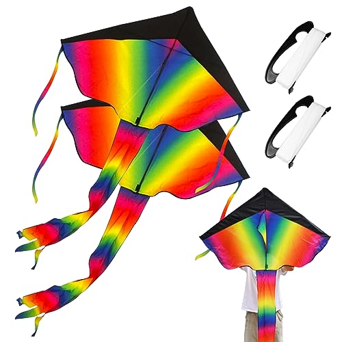 BEAHING Kite 43.31x90,55 Zoll Gradienten Regenbogen Bunte Drachen für Kinder Erwachsene mit 39,37 Zoll String Linie Windproof Stunt Kite Flying Toys für Outdoor -Aktivitäten, Drachen für Erwachsene von BEAHING