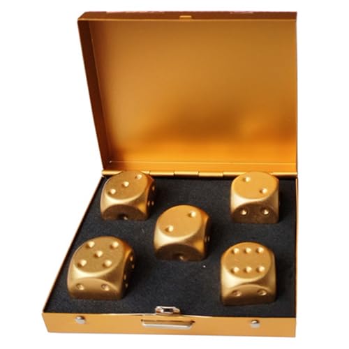 BEAHING Metallwürfel, 5-pcs-Goldwürfel mit Silberspeicherbox, 6-seitiger Würfel mit Abgerundeter Ecke, 0,6 Aluminiumlegierung Gold Würfel, tragbare Ersatzwürfel für Brettspiele, Goldwürfel von BEAHING