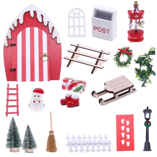 BEAHING Mini Weihnachtsdekorationen, 21pcs Dollhouse Weihnachtsdekorationen Set 1:12 Skala Miniatur -Puppenhauszubehör Set Dekorative Miniatur -Szene Kinder tun Spielen Spielzeug für Weihnachten von BEAHING