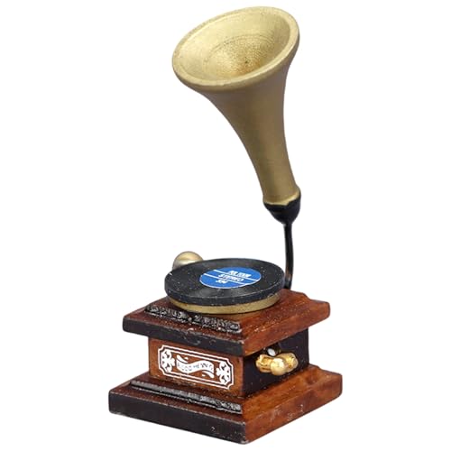 BEAHING Miniatur -Plattenspieler, 1 12 -Skala -Puppenhauszubehör, Holzpuppenhaus -Phonograph, 2x1 einstellbare Puppenhausminiaturen, Geschenke für Dollhouse -Enthusiasten, Miniatur -Plattenspieler von BEAHING