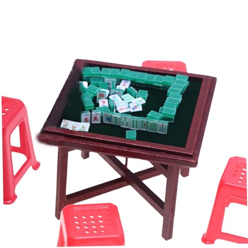 BEAHING Miniaturmöbel, 1 Set Doll House Mahjong Table Simulation Mini Mahjong Set Mahjong Tisch und Stuhlmodell Dollhouse Miniaturen Realistische Miniaturmöbelmodell Puppenhauszubehör von BEAHING