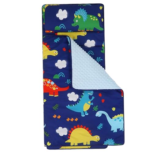 BEAHING Nickerchenmatte mit Kissen, Faltbare Nickerchenmatte für Kleinkinder mit tragbarem Schlafsack für Kinder Vorschule Roll -up -Reisebeutel für Kleinkinder Kindertagesstätte 47x20, Dinosaurier von BEAHING